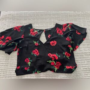Express-Floral Black and Red Women's Top